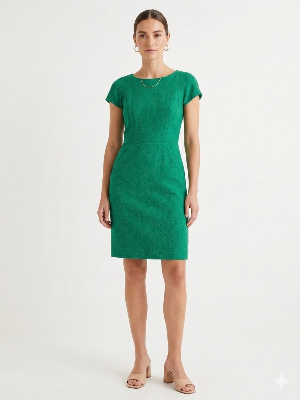 J.Crew Women’s Kelly Green Cap Sleeve Sheath Dress Textured Cotton Size 00